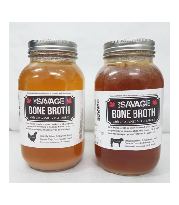 Eat Savage Bone Broth is available in both Organic Chicken and Grass Fed Beef